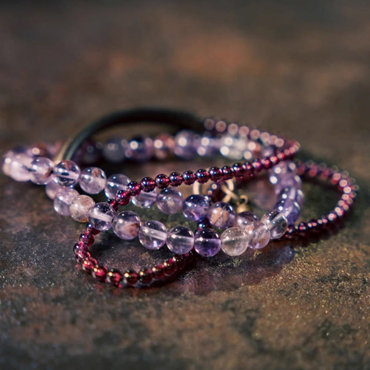 Buddha Stones Retro 6mm Amethyst 4mm Garnet Multilayer Balance Bracelet - image 3