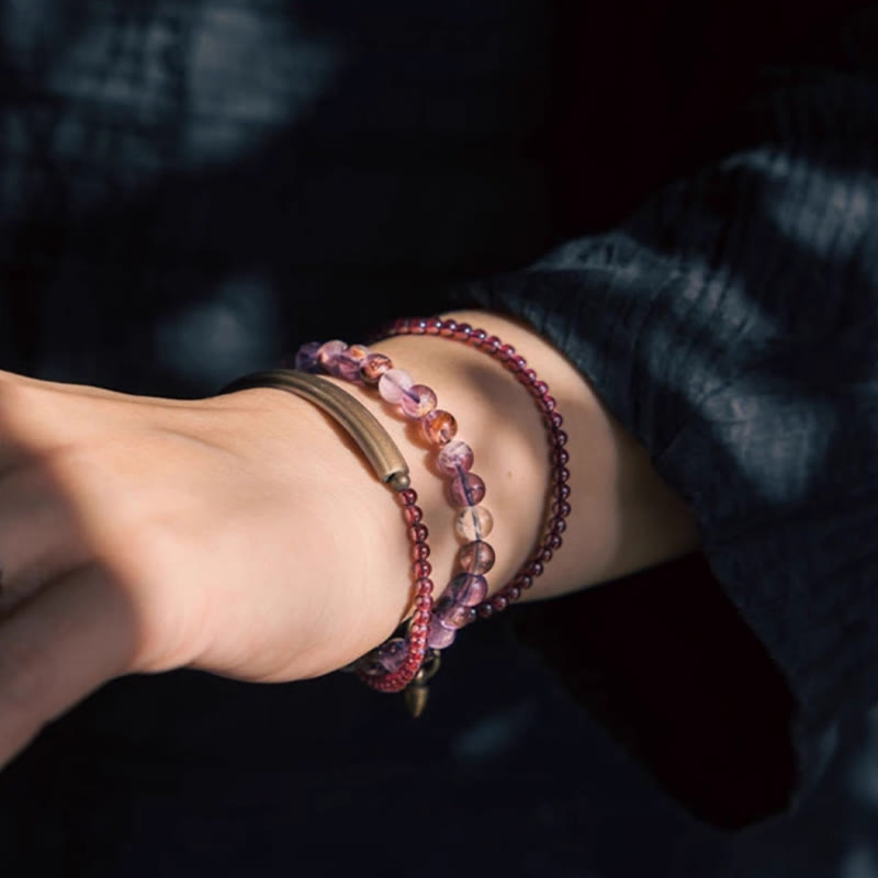 Buddha Stones Retro 6mm Amethyst 4mm Garnet Multilayer Balance Bracelet - image 13