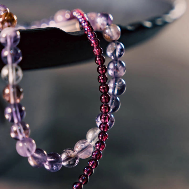 Buddha Stones Retro 6mm Amethyst 4mm Garnet Multilayer Balance Bracelet - image 8