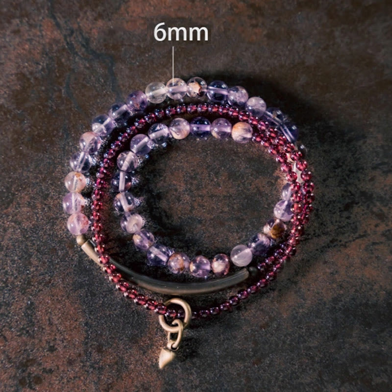 Buddha Stones Retro 6mm Amethyst 4mm Garnet Multilayer Balance Bracelet - image 7