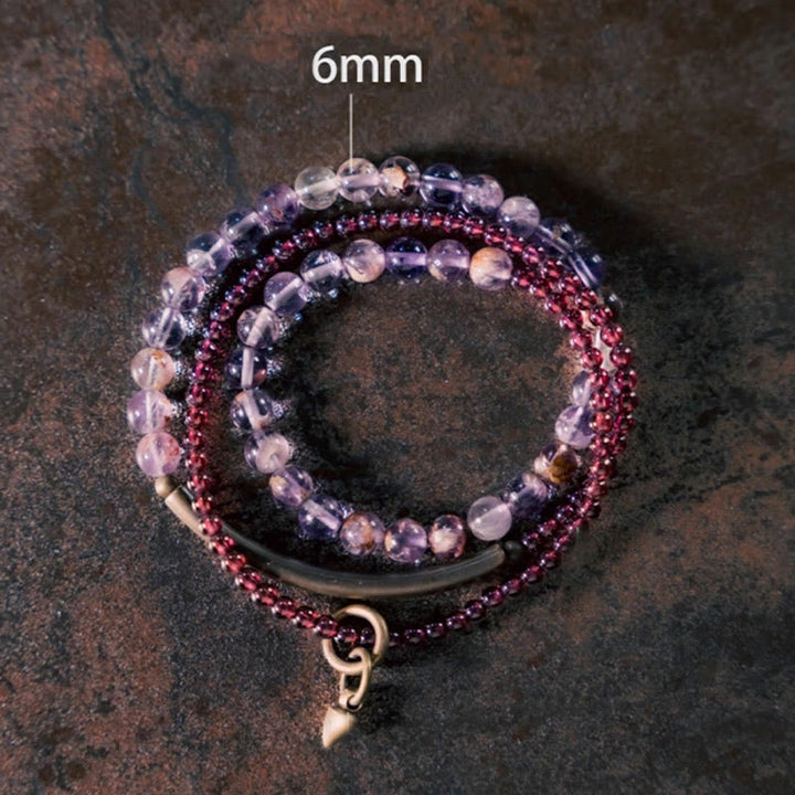 Buddha Stones Retro 6mm Amethyst 4mm Garnet Multilayer Balance Bracelet - image 7