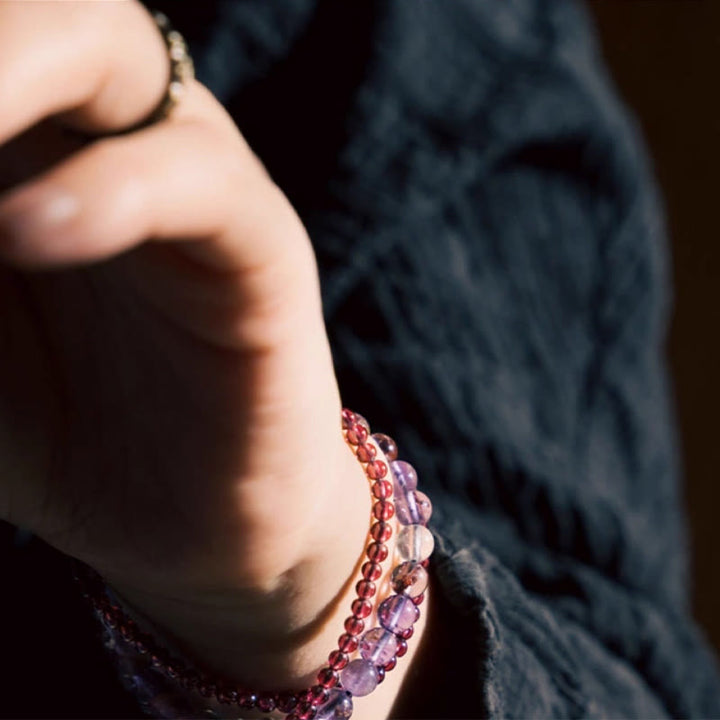 Buddha Stones Retro 6mm Amethyst 4mm Garnet Multilayer Balance Bracelet - image 12