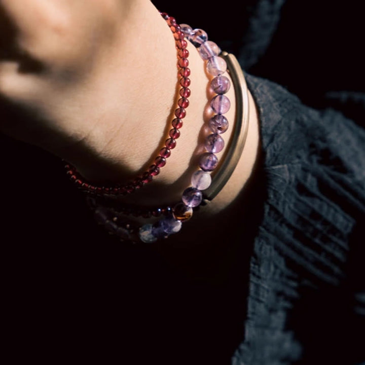 Buddha Stones Retro 6mm Amethyst 4mm Garnet Multilayer Balance Bracelet - image 10