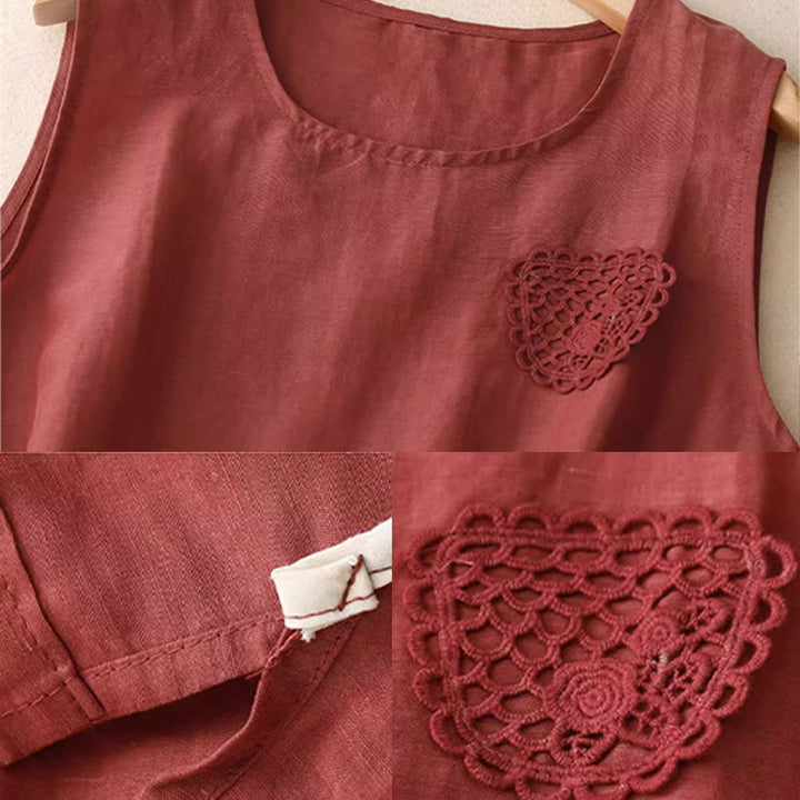 Buddha Stones Casual Pure Color Embroidery Patchwork Design Sleeveless Crew Neck Women's Vest - image 14