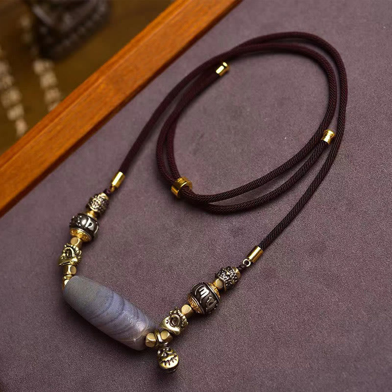 Buddha Stones Tibet Dzi Bead Om Mani Padme Hum Protection Necklace Pendant - Dzi Bead - image 0