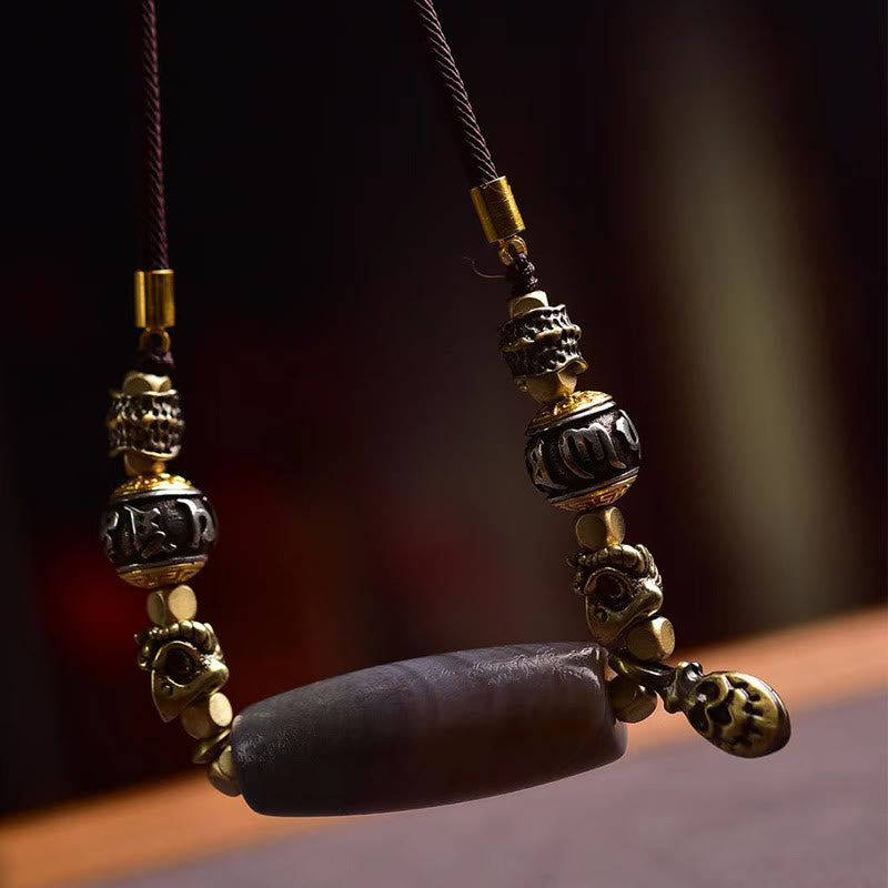 Buddha Stones Tibet Dzi Bead Om Mani Padme Hum Protection Necklace Pendant - image 1