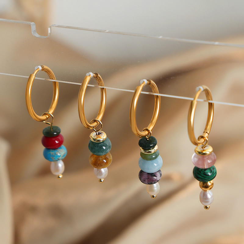 Buddha Stones Tibetan Marnyi Stone Design Natural Red Agate Pearl Confidence Titanium Steel Earrings - image 0