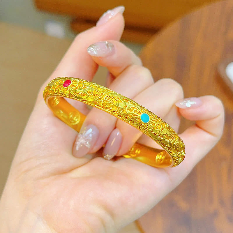 Buddha Stones Copper Plated Gold Flowers Leaves Luck Bracelet Bangle - image 11