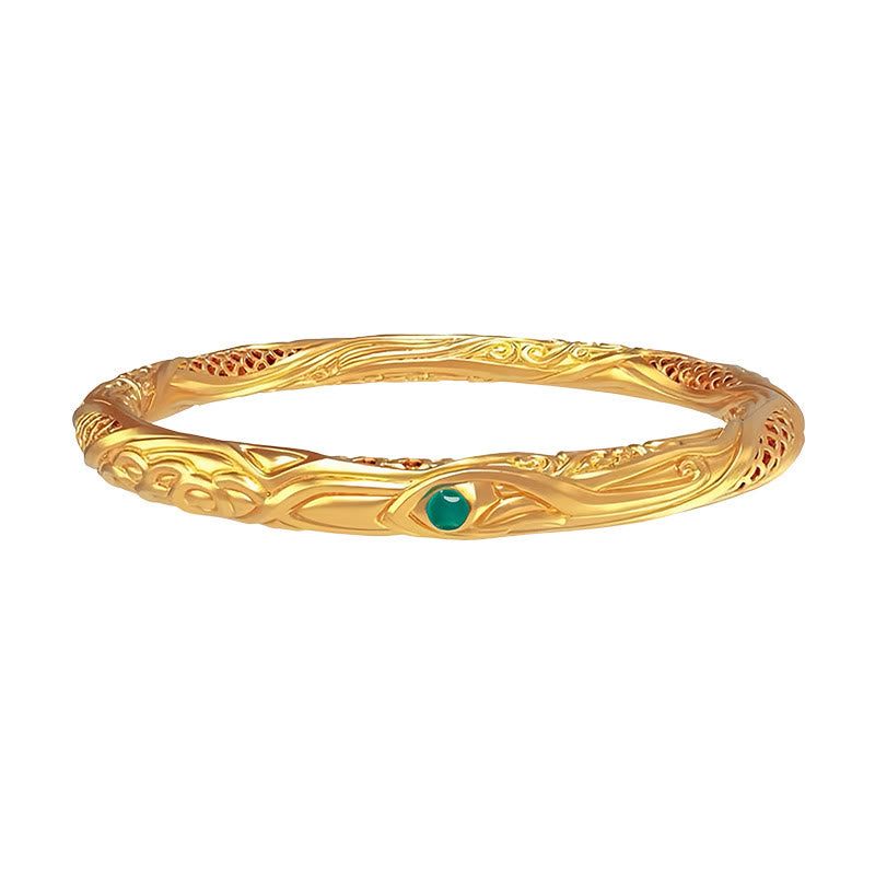 Buddha Stones 999 Sterling Silver Golden Flower Hollow Design Blessing Bracelet Bangle - image 9