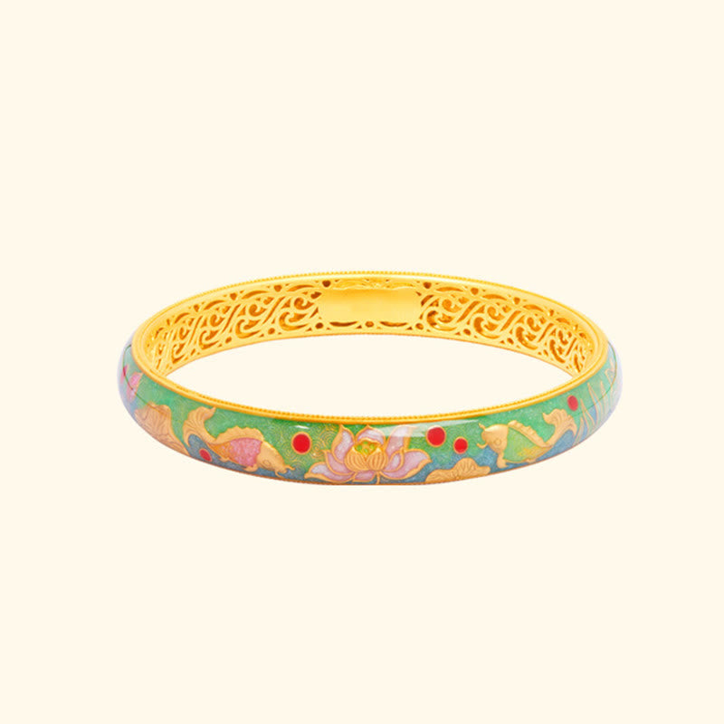 Buddha Stones 999 Sterling Silver Koi Fish Lotus Hollow Design Wealth Bracelet Bangle 2.28 IN (58 MM) - image 10