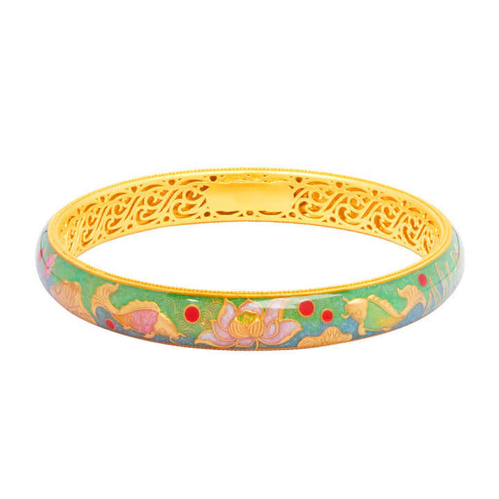 Buddha Stones 999 Sterling Silver Koi Fish Lotus Hollow Design Wealth Bracelet Bangle 2.28 IN (58 MM) - image 11