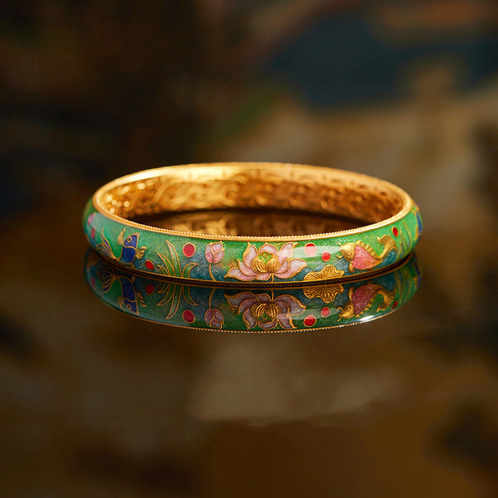 Buddha Stones 999 Sterling Silver Koi Fish Lotus Hollow Design Wealth Bracelet Bangle 2.28 IN (58 MM) - 58 mm - image 0