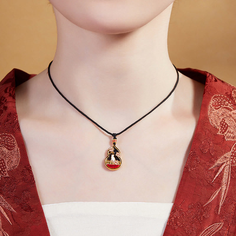 Buddha Stones 925 Sterling Silver Peach Blossom Cat Gourd Pattern Protection Necklace Pendant - image 4