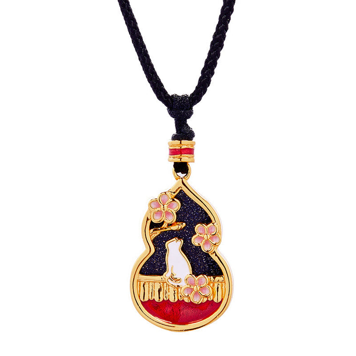 Buddha Stones 925 Sterling Silver Peach Blossom Cat Gourd Pattern Protection Necklace Pendant - image 8