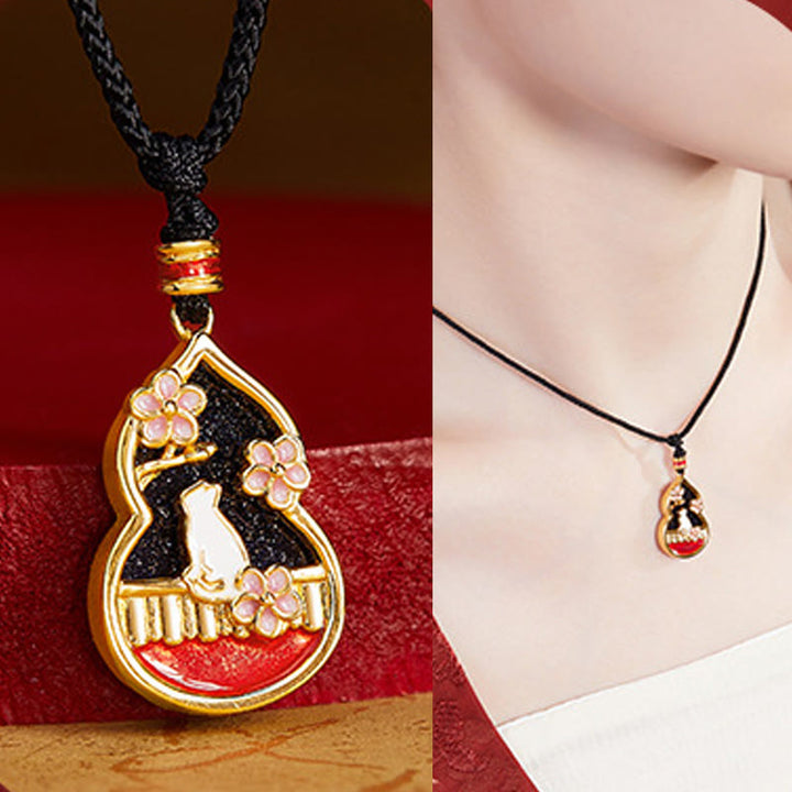 Buddha Stones 925 Sterling Silver Peach Blossom Cat Gourd Pattern Protection Necklace Pendant - image 6