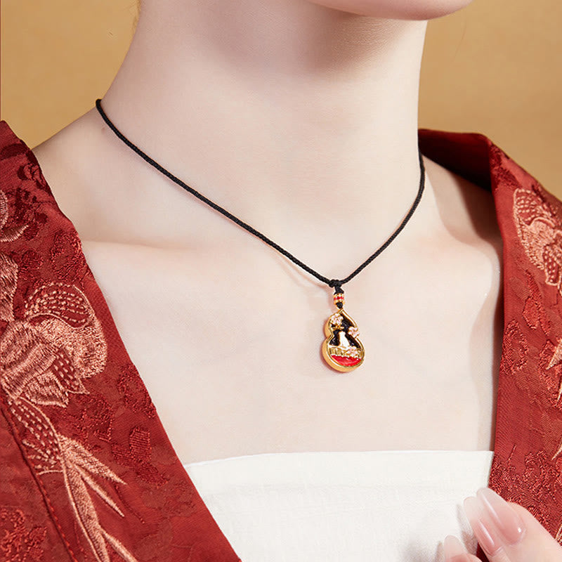 Buddha Stones 925 Sterling Silver Peach Blossom Cat Gourd Pattern Protection Necklace Pendant - image 7
