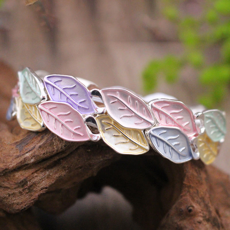 Buddha Stones Colorful Leaves Alloy Luck Elastic Bracelet Bangle - image 2