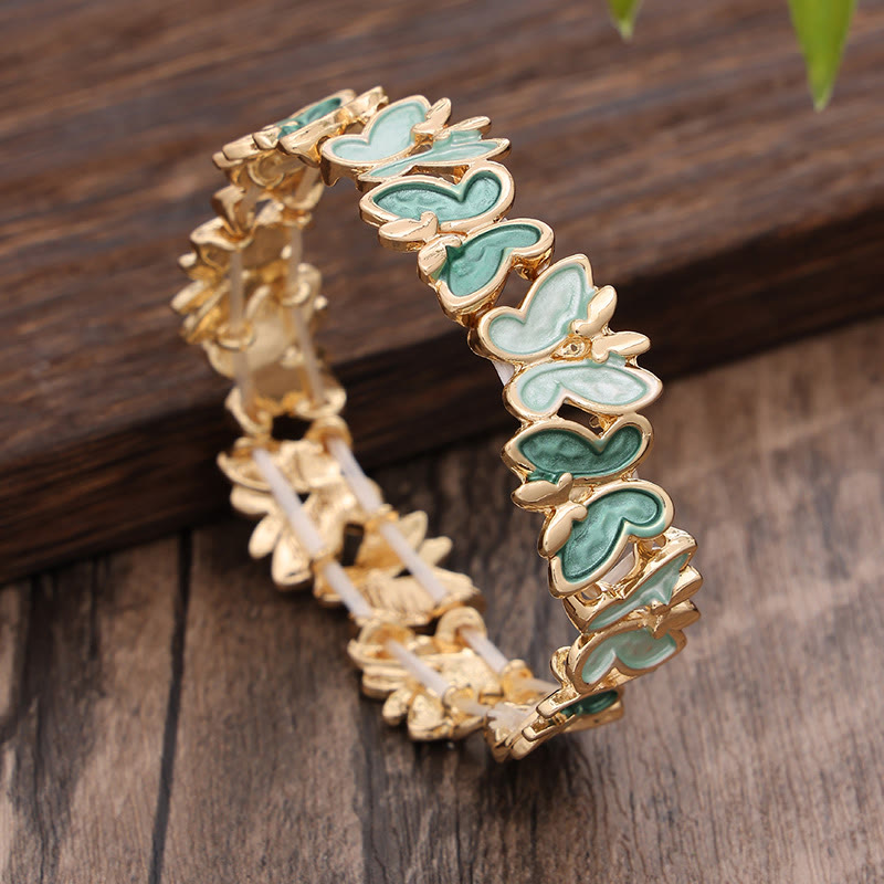 Buddha Stones Colorful Butterfly Freedom Alloy Elastic Bracelet Bangle - Green Butterfly 60mm - image 0