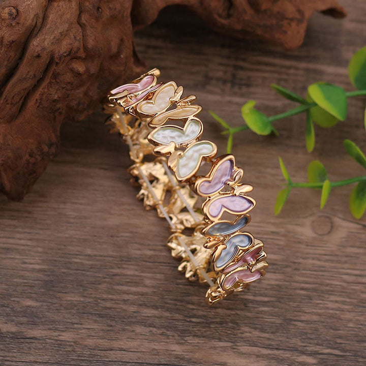 Buddha Stones Colorful Butterfly Freedom Alloy Elastic Bracelet Bangle - Colorful Butterfly 60mm - image 4