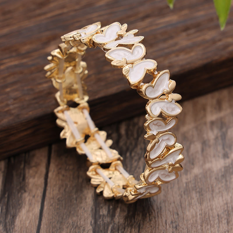Buddha Stones Colorful Butterfly Freedom Alloy Elastic Bracelet Bangle - White Butterfly 60mm - image 5
