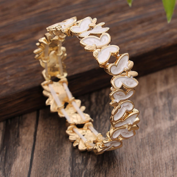 Buddha Stones Colorful Butterfly Freedom Alloy Elastic Bracelet Bangle - White Butterfly 60mm - image 5