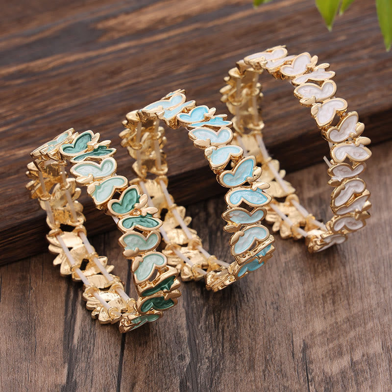 Buddha Stones Colorful Butterfly Freedom Alloy Elastic Bracelet Bangle - image 1