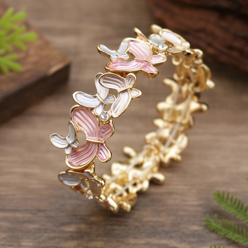 Buddha Stones Colorful Butterfly Love Alloy Elastic Bracelet Bangle - Pink Butterfly 98mm - image 7
