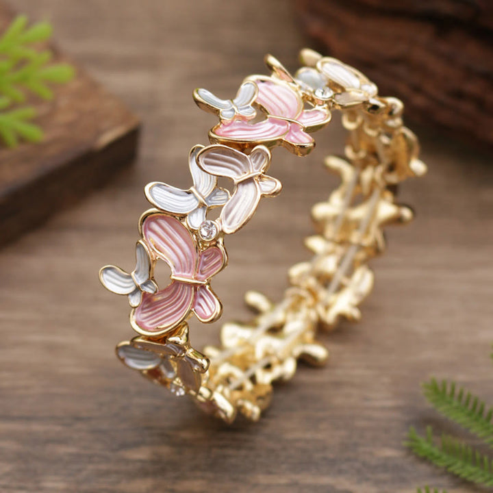 Buddha Stones Colorful Butterfly Love Alloy Elastic Bracelet Bangle - Pink Butterfly 98mm - image 7