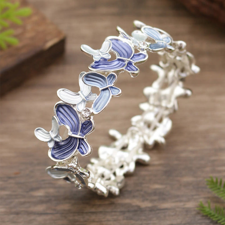 Buddha Stones Colorful Butterfly Love Alloy Elastic Bracelet Bangle - Blue Butterfly 98mm - image 5