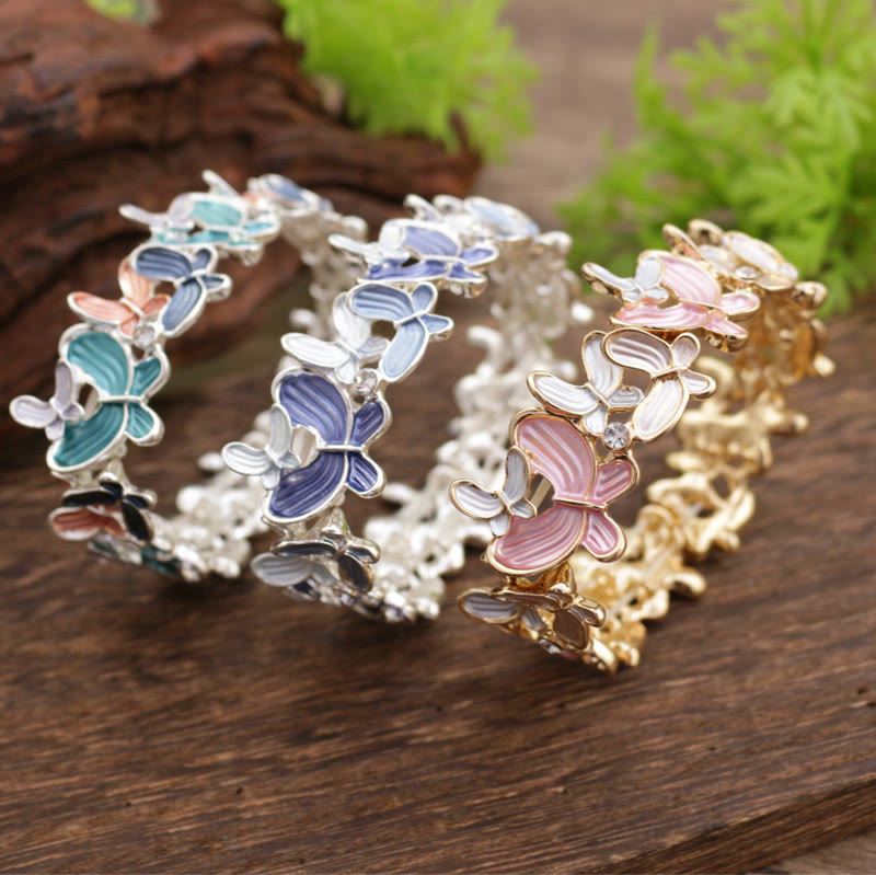 Buddha Stones Colorful Butterfly Love Alloy Elastic Bracelet Bangle - image 8