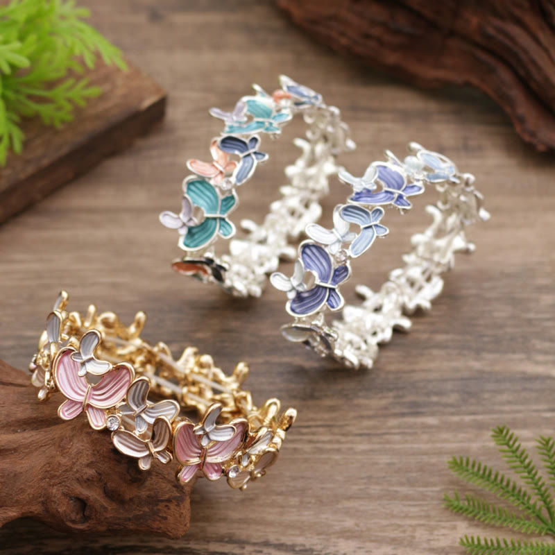 Buddha Stones Colorful Butterfly Love Alloy Elastic Bracelet Bangle - image 1