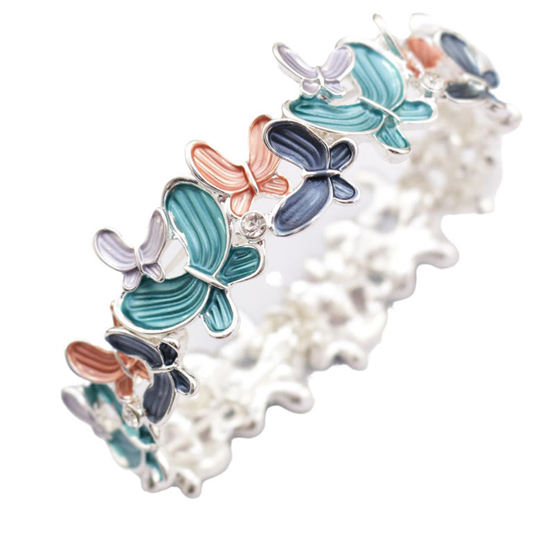 Buddha Stones Colorful Butterfly Love Alloy Elastic Bracelet Bangle - image 2
