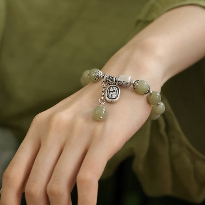 Buddha Stones 925 Sterling Silver Hetian Jade Beads Luck Bracelet - image 3