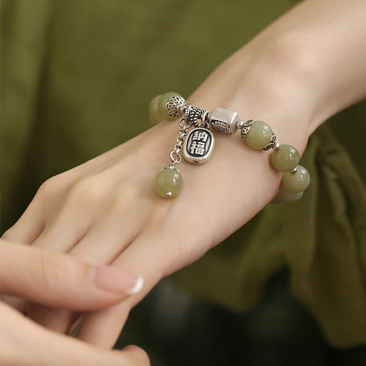 Buddha Stones 925 Sterling Silver Hetian Jade Beads Luck Bracelet - image 10