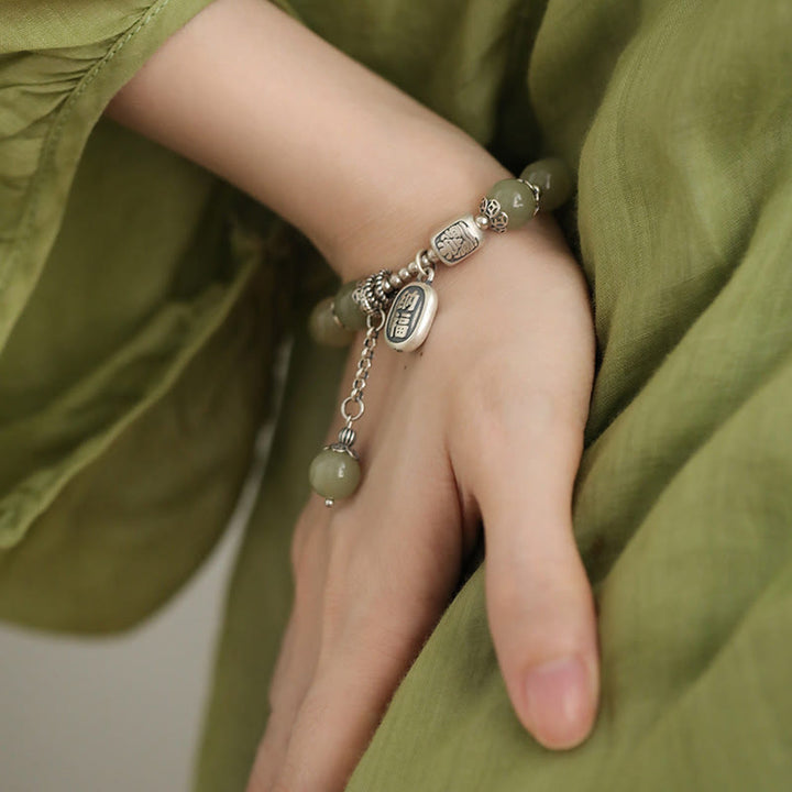 Buddha Stones 925 Sterling Silver Hetian Jade Beads Luck Bracelet - image 9