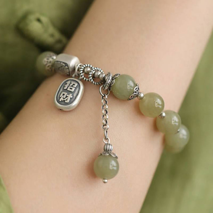 Buddha Stones 925 Sterling Silver Hetian Jade Beads Luck Bracelet - image 1