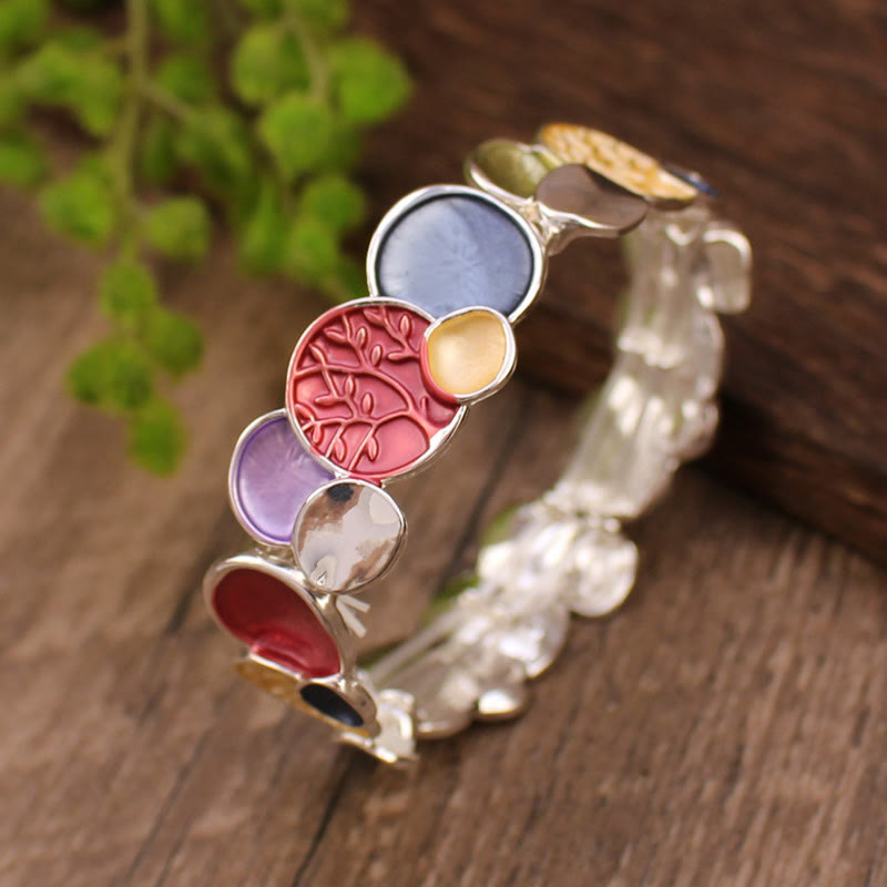 Buddha Stones The Tree Of Life Round Pattern Unity Alloy Elastic Bracelet Bangle - Red 57mm - image 0