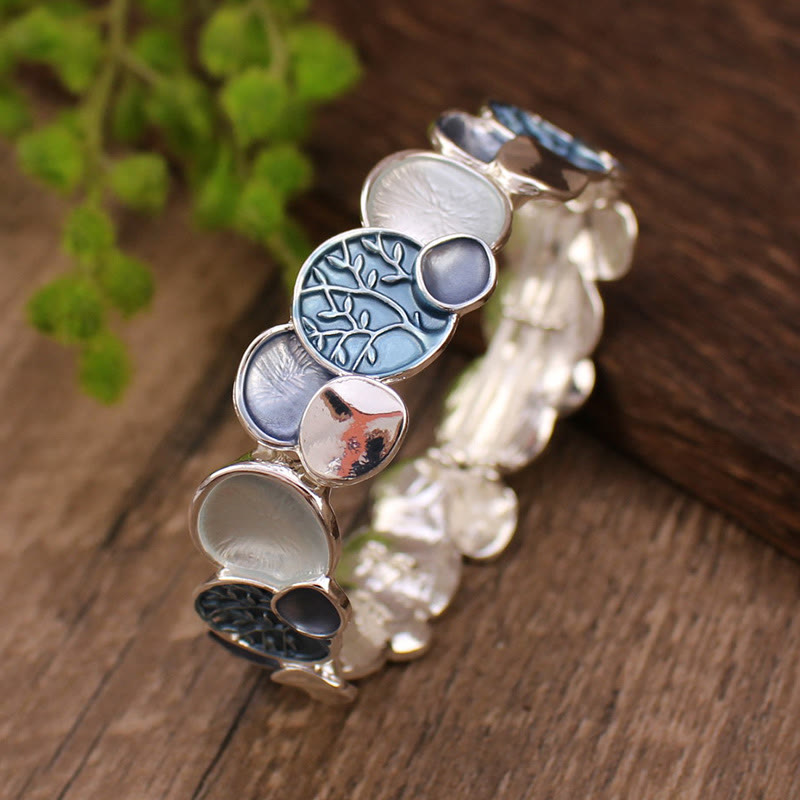 Buddha Stones The Tree Of Life Round Pattern Unity Alloy Elastic Bracelet Bangle - Blue 57mm - image 5
