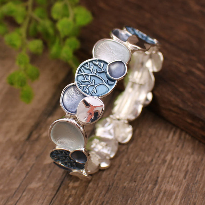 Buddha Stones The Tree Of Life Round Pattern Unity Alloy Elastic Bracelet Bangle - Blue 57mm - image 5