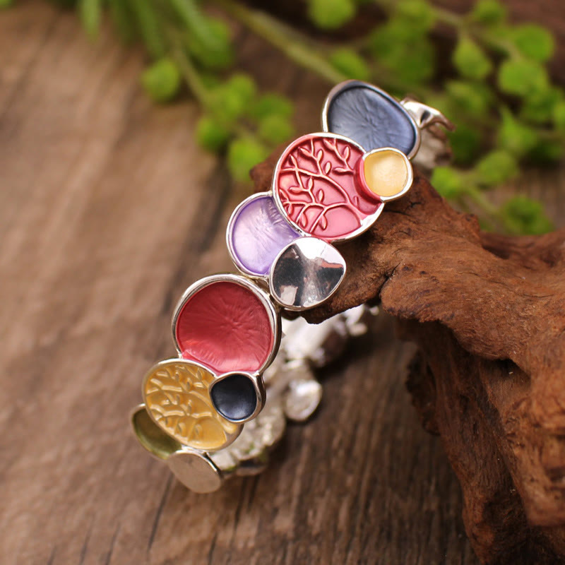 Buddha Stones The Tree Of Life Round Pattern Unity Alloy Elastic Bracelet Bangle - image 2