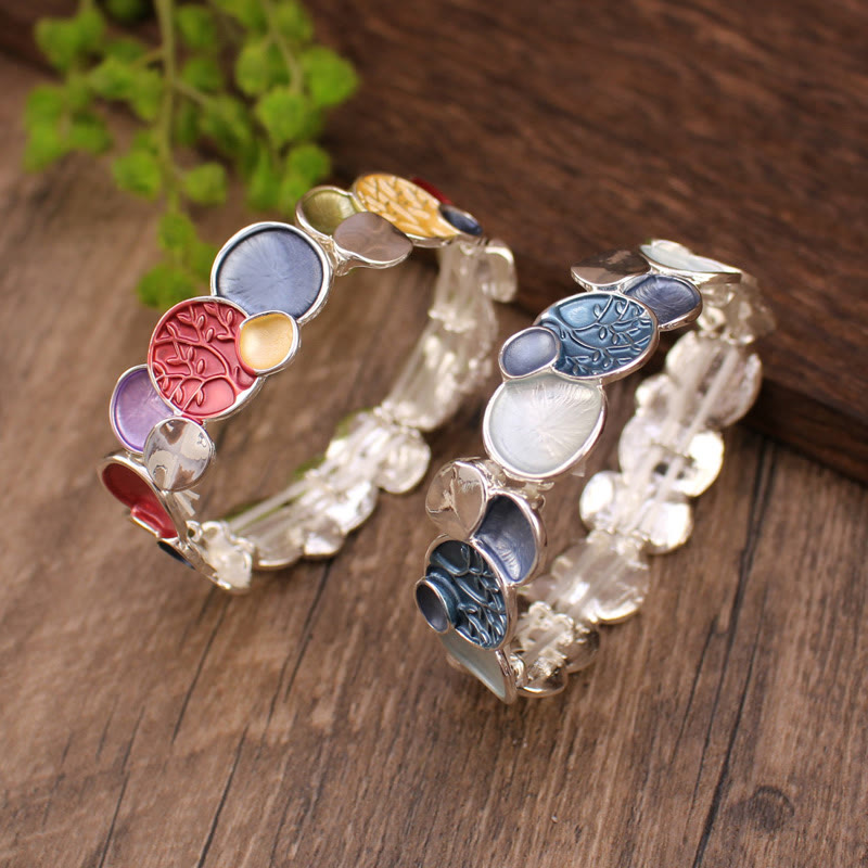 Buddha Stones The Tree Of Life Round Pattern Unity Alloy Elastic Bracelet Bangle - image 1