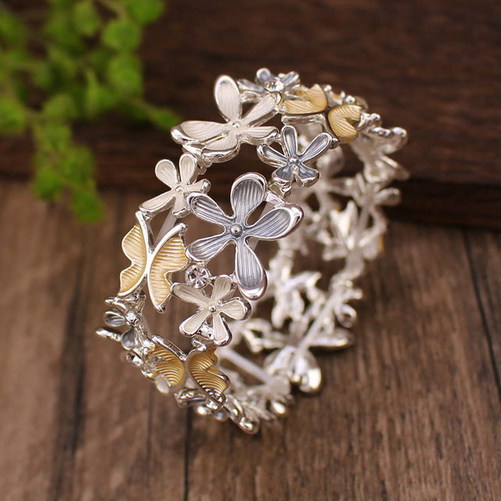 Buddha Stones Colorful Butterfly Flowers Love Alloy Elastic Bracelet Bangle - Yellow 58mm - image 9