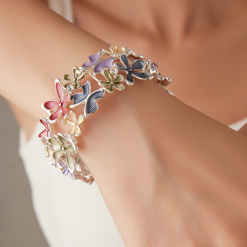 Buddha Stones Colorful Butterfly Flowers Love Alloy Elastic Bracelet Bangle - image 3