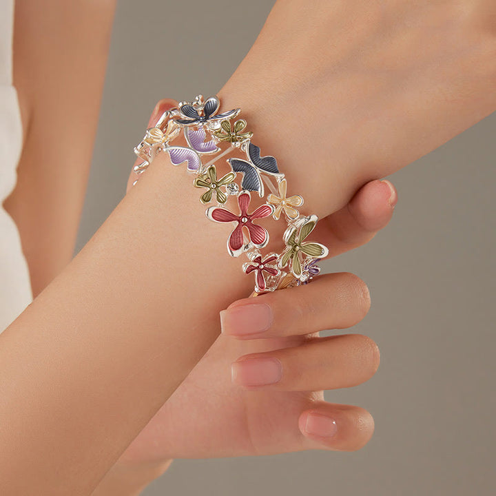 Buddha Stones Colorful Butterfly Flowers Love Alloy Elastic Bracelet Bangle - image 2