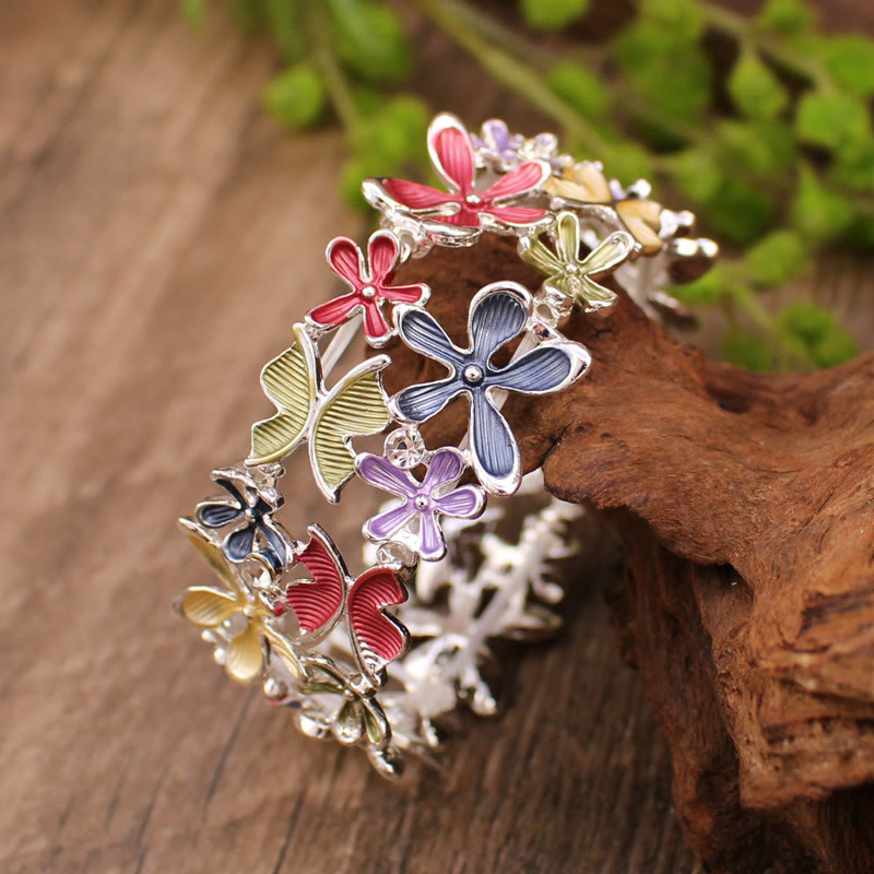 Buddha Stones Colorful Butterfly Flowers Love Alloy Elastic Bracelet Bangle - image 1