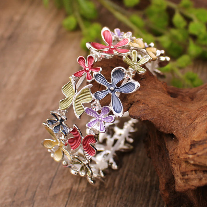 Buddha Stones Colorful Butterfly Flowers Love Alloy Elastic Bracelet Bangle - image 1