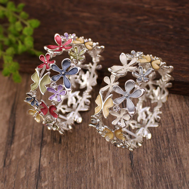 Buddha Stones Colorful Butterfly Flowers Love Alloy Elastic Bracelet Bangle - image 11