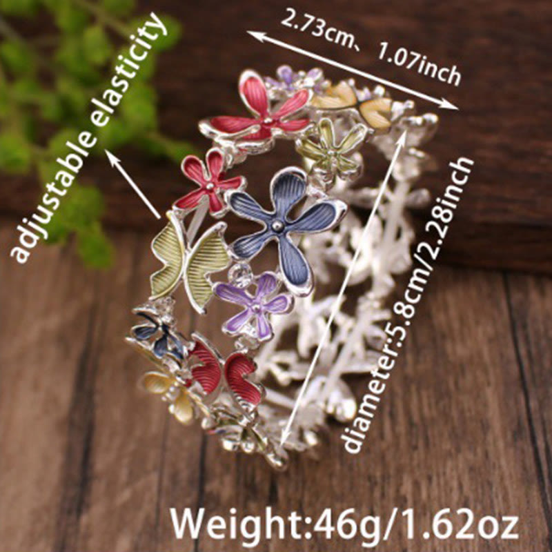 Buddha Stones Colorful Butterfly Flowers Love Alloy Elastic Bracelet Bangle - image 5