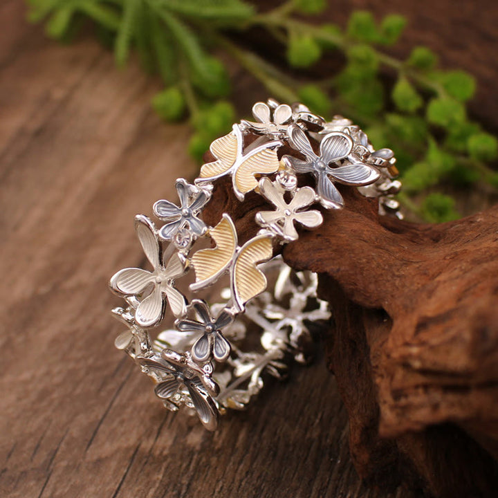 Buddha Stones Colorful Butterfly Flowers Love Alloy Elastic Bracelet Bangle - image 10