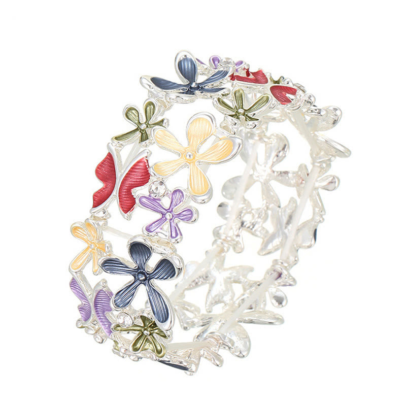 Buddha Stones Colorful Butterfly Flowers Love Alloy Elastic Bracelet Bangle - image 6